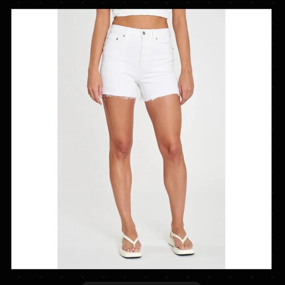 Daze Pants - Bottom Line High-Rise Denim Shorts in Marshmallow | 11.5" Rise, 4" Inseam